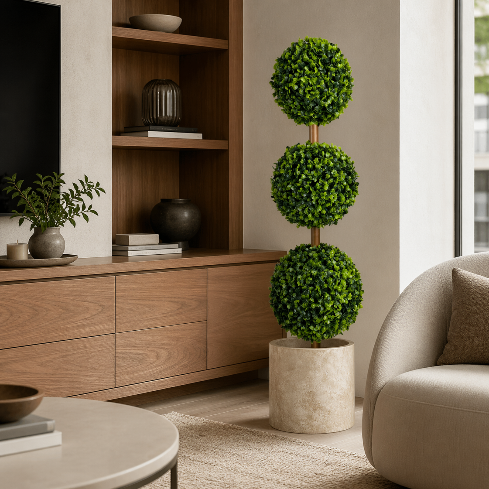 Artificial topiary boxwood ball trees